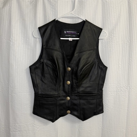 Protech Performance Leather Vest USA Made Women's S Buffalo Nickel Snaps Vintage